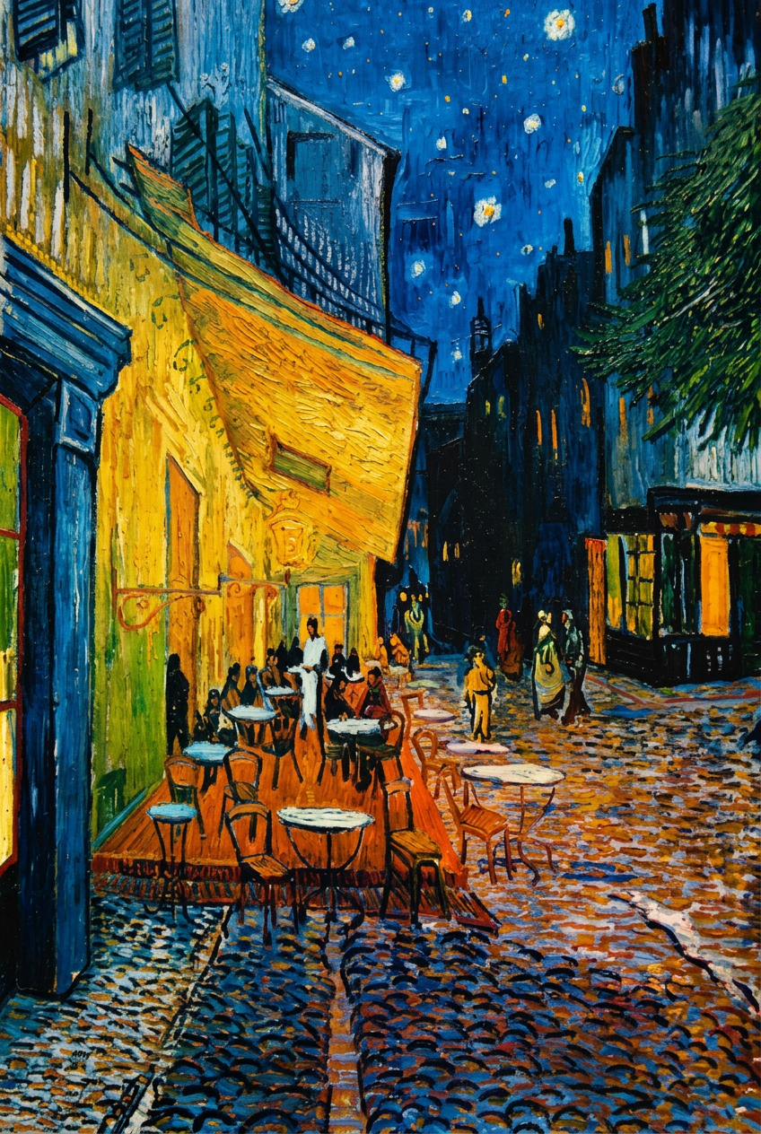 Terraza de café por la noche