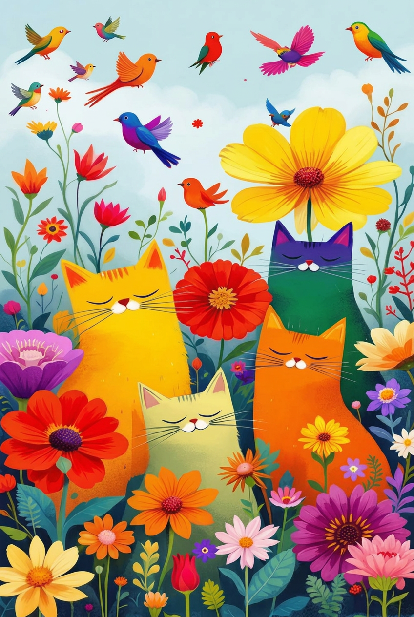 Gatos en el jardín